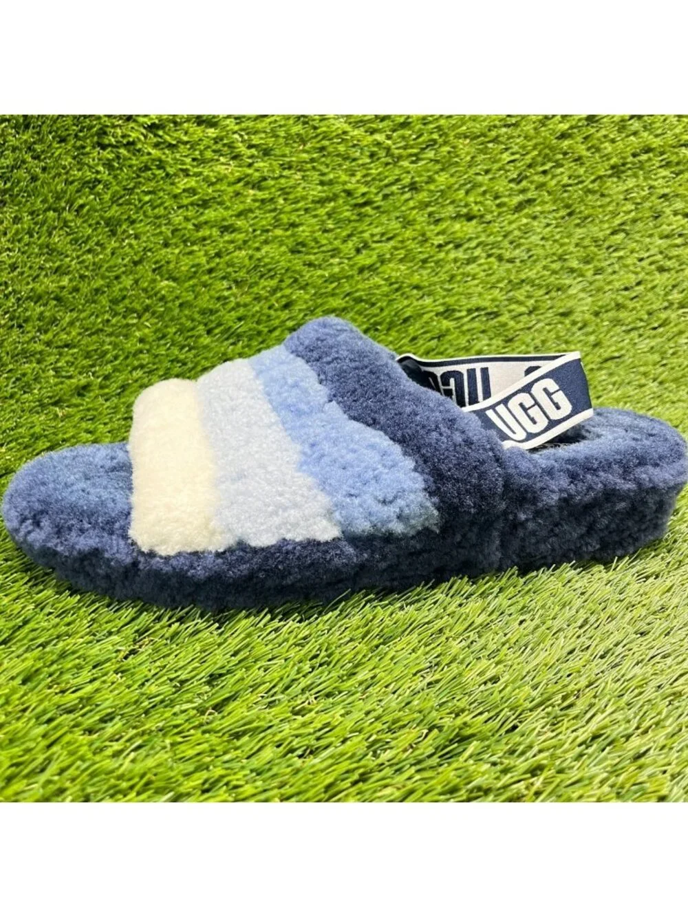 UGG Fluff Yeah Slide Womens Size 12 Blue White Casual Comfort Slip On Slippers